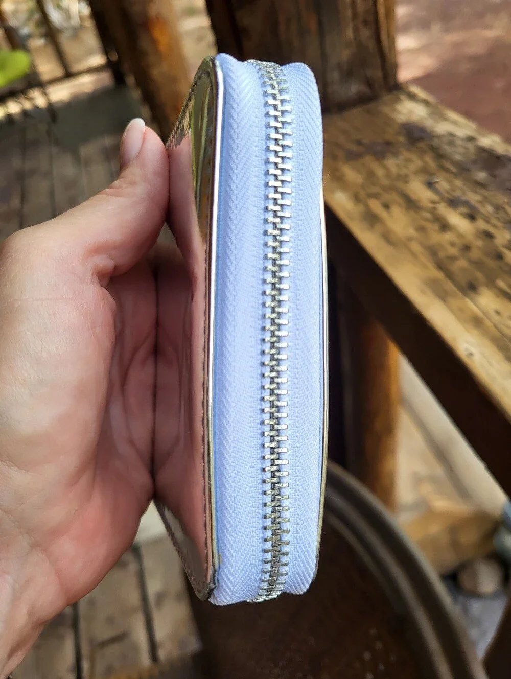 Swarovski Silver Metallic Mirror Finish, Crystals Embellished Zip Around Wallet.